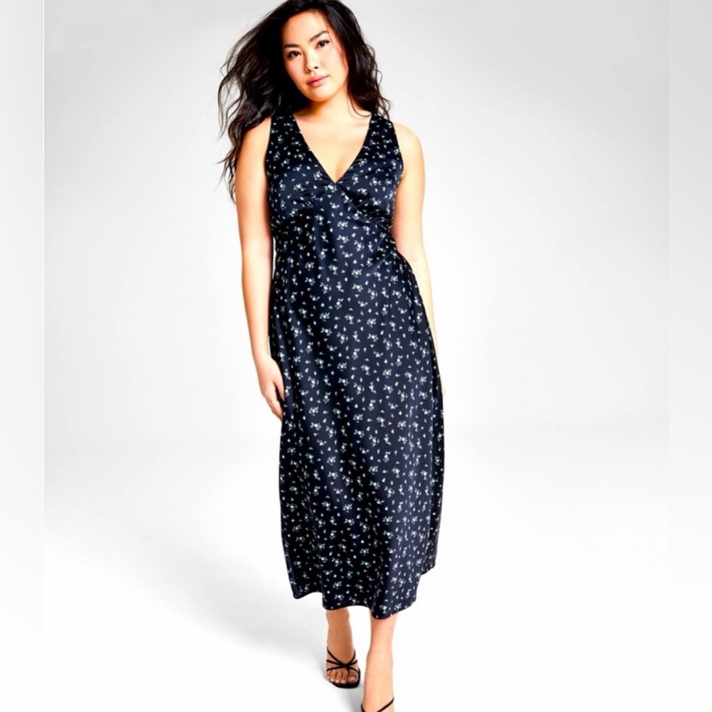 And Now This Satin Sleeveless Black Floral Maxi Dress Size Small